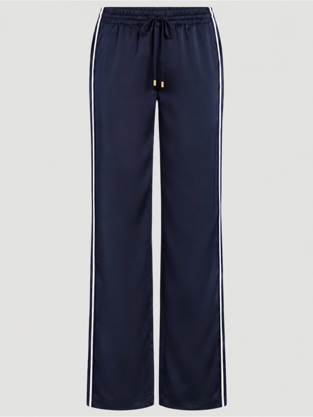 Lauren Ralph Lauren Navy Satin Wide Leg Track Pants Side Stripe S/P